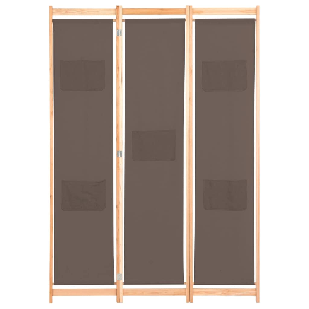 vidaXL Divisorio a 3 Pannelli con Tasche Autoportante Paravento Separé Privacy Stanza Marrone 120x170x4 cm in Tessuto e Massello Abete