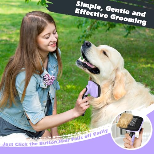 image for Augwind 3PCS Self Cleaning Slicker Brush & Pet Grooming Rake & Bath Br