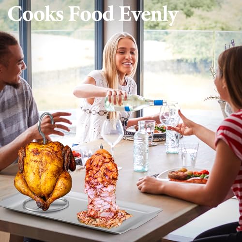 Image of Thanksgiving Turkey Roaster Turkey Hanger & Vertical Skewer Al Pastor Skewer Stand Set, Turkey Fryer Rack Hook Skewer Stand Brazilian Meat Skewer Set for Pit Barrel Smoker, Big Green Egg, Weber Grill