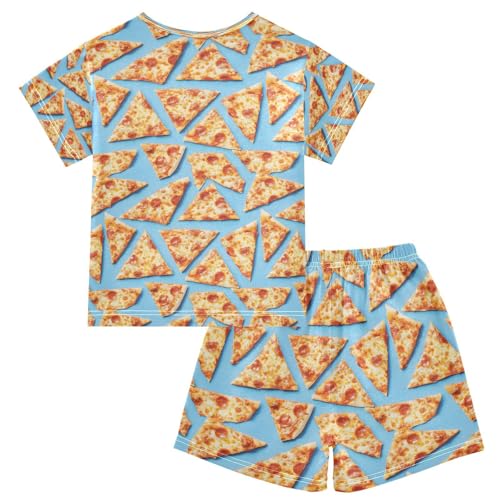 ALAZA Pizza on Blue Pajamas Set Short Sleeve Cotton Sleepwear Summer Pjs 2 Piece 5-14Y2