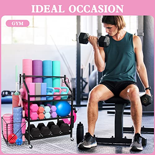 Yoga Mat Holder Storage Rack - Upgraded Weight Rack For Home Gym Storage , 4 Tier Strength Training Dumbbell Rack, Rolling Exercise Workout Equipment Organizer For Kettlebells, Yoga Balls &Foam Rollers #TOP1