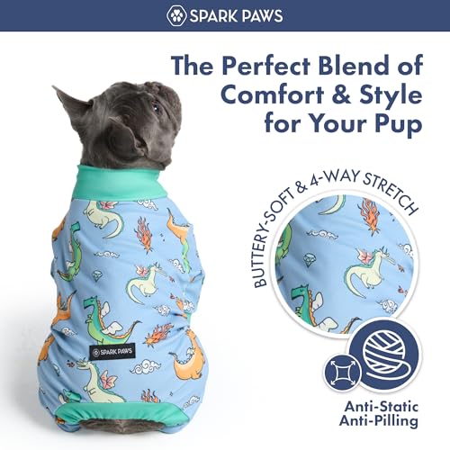 Image of Spark Paws Dog Pajama, Dog Recovery Suit Male, Onesie, Ultra-Soft and 4-Way Stretch, for Small Medium and Large Breeds - Dragons - M