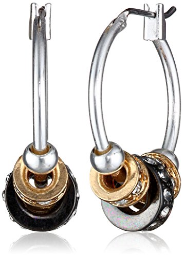 Nine West Women's Small Slider Hoop Clicktop Earrings Tri Tone