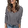 Arach&Cloz Women 2025 Fashion V Neck Long Sleeve Shirts Blouse Knit Casual Pullover Spring Sweater Top Cozy Clouds XS-3XL