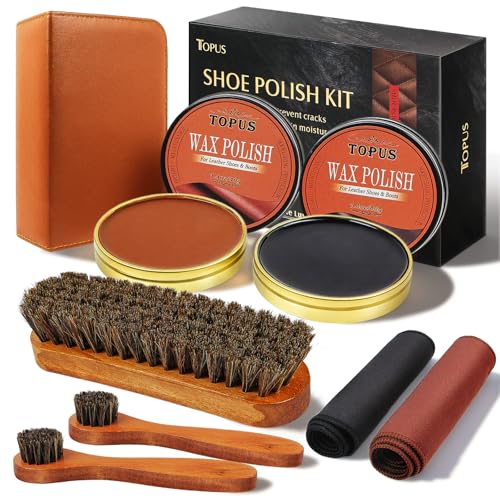Topus Valentines Day Gifts 8pcs Shoe Polish Kit Including 3 Pieces Horse Hair Shoe Brushes with...