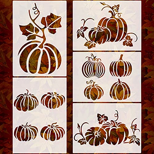 Clabby 5 Sheets Fall Thanksgiving Stencils for Painting on Wood Large Pumpkin Reusable Stencils Fall Art Painting Template for Windows Wall DIY Crafts Decorations(7.9 x 5.5 Inch)