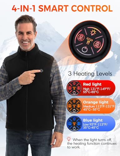 TODWARM Beheizbare Weste Herren mit Powerbank, 15 Heizzonen Heizweste Herren Fleece Leicht Wärmeweste für Camping Jagen Motorrad Angeln Outdoor Aktivitäten Beheizte Weste Schwarze M