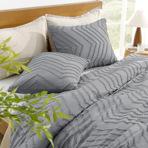 Image of Litanika California King Size Comforter Set Medium Gray, 3 Pieces Chevron Tufted Bedding Set & Collections, All Season Bed Set (104x96In Comforter and 2 Pillow Shams)