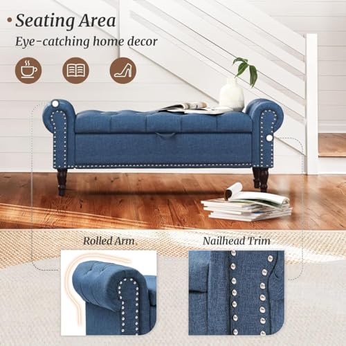 Image of Elegant Couch Luxury Living Room Furniture Upholstery Comfortable Seating Classic Design Neutral Color Palette Home Decor Elegance Inviting Lounge Furniture (Blue)