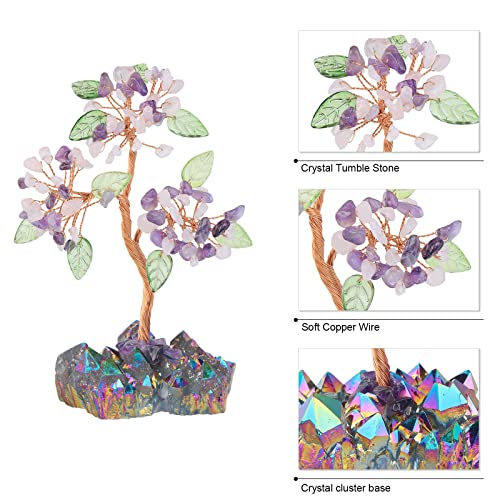 Nupuyai Amethyst & Rose Quartz Crystal Money Tree with Rainbow Titanium Crystal Base - Image 2