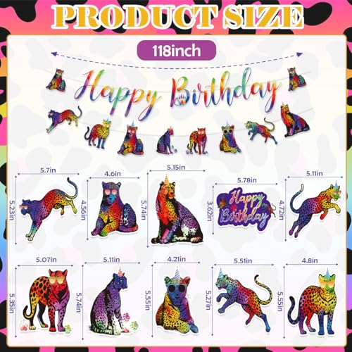 Image of Cheetah Print Birthday Decorations Include Neon Cheetah Happy Birthday Banners Hanging Swirls Jungle Rainbow Leopard Themed Birthday Party Supplies