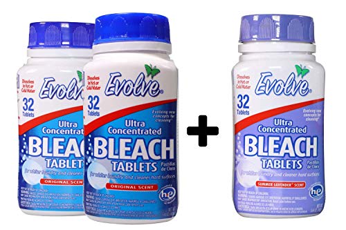Evolve® Bleach Tablets 2 Original Scent Bottles 32 Tablets Each Bundled with 1 Evolve® Bleach Tablets Summer Lavender Scent Bottle 32 Tablets (3 Items)