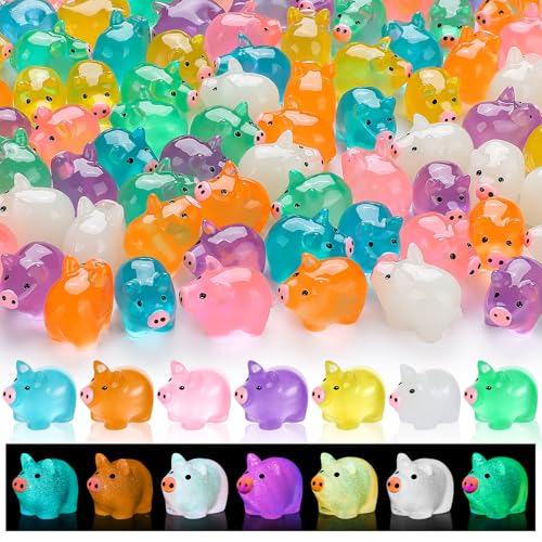 76PCS Luminous Mini Resin Pigs Miniature Pigs Figurines Cute Tiny Pig