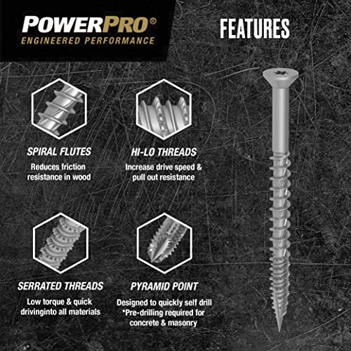 Power Pro Premium One Tornillos Multi-Material Cabeza Plana, Acero Zincado, #8 x 2 pulgadas, Caja de 20 Tornillos miniatura 4