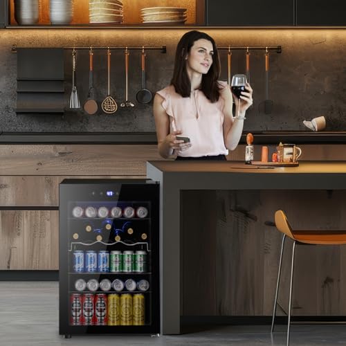 Image of Electactic 4.4 Cu.ft Beverage Refrigerator Cooler, 145 Can Mini Fridge Glass Door with Adjustable Shelves, Digital Temperature Display, Freestanding Small Drink Fridge for Home, Office or Bar(Black)