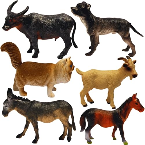 Image of Realistic Big Size Farm Animal Toys for Kids 2+ Years | 6PCs Pet Animals Action Figure Set | Domestic Animal Peacock, Horse, Dog, Cow, Hen etc Birthday Gifts for Children Jungle Animals