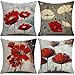 Fundas de Cojines 45x45cm Flor de Rojo Fundas Cojines Juego de 4 Lino Lino Sofá Throw Cojín