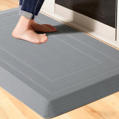 Image of UKISS 9 /10 inch inch Extra Thick Cushioned Anti Fatigue Kitchen Mat, Waterproof High Density Foam Standing Desk Mat, Non-Slip Ergonomic Comfort Mat for Kitchen, Office,Workstation (Grey, 20 inch X 32 inch)