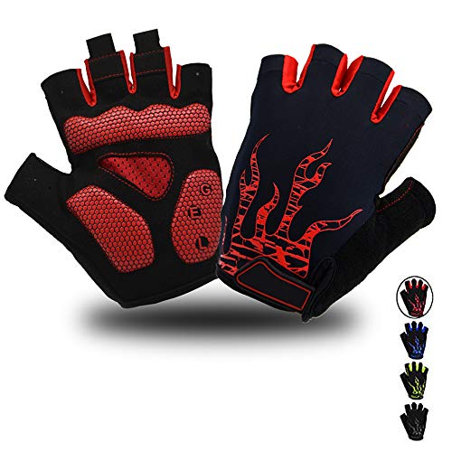 Diu Life Mens and Womens Cycling MountainGloves, Half Finger Biking Glove MTB DH Road Bicycle Gloves Gel Pad Shock-Absorbing Anti-Slip Breathable. (Red, Medium)