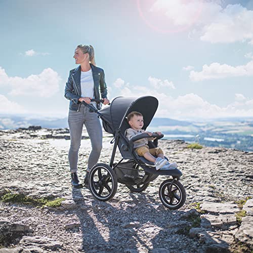 Hauck Kinder Buggy Runner 2, Große Luftreifen 3 Rad, Bis 25 kg, mit Liegefunktion und Netzfenster, UV-Schutz 50+, Höhenverstellbar, Zusammenklappbar, Großer Korb, Schwarz, 1 Stück (1er Pack)