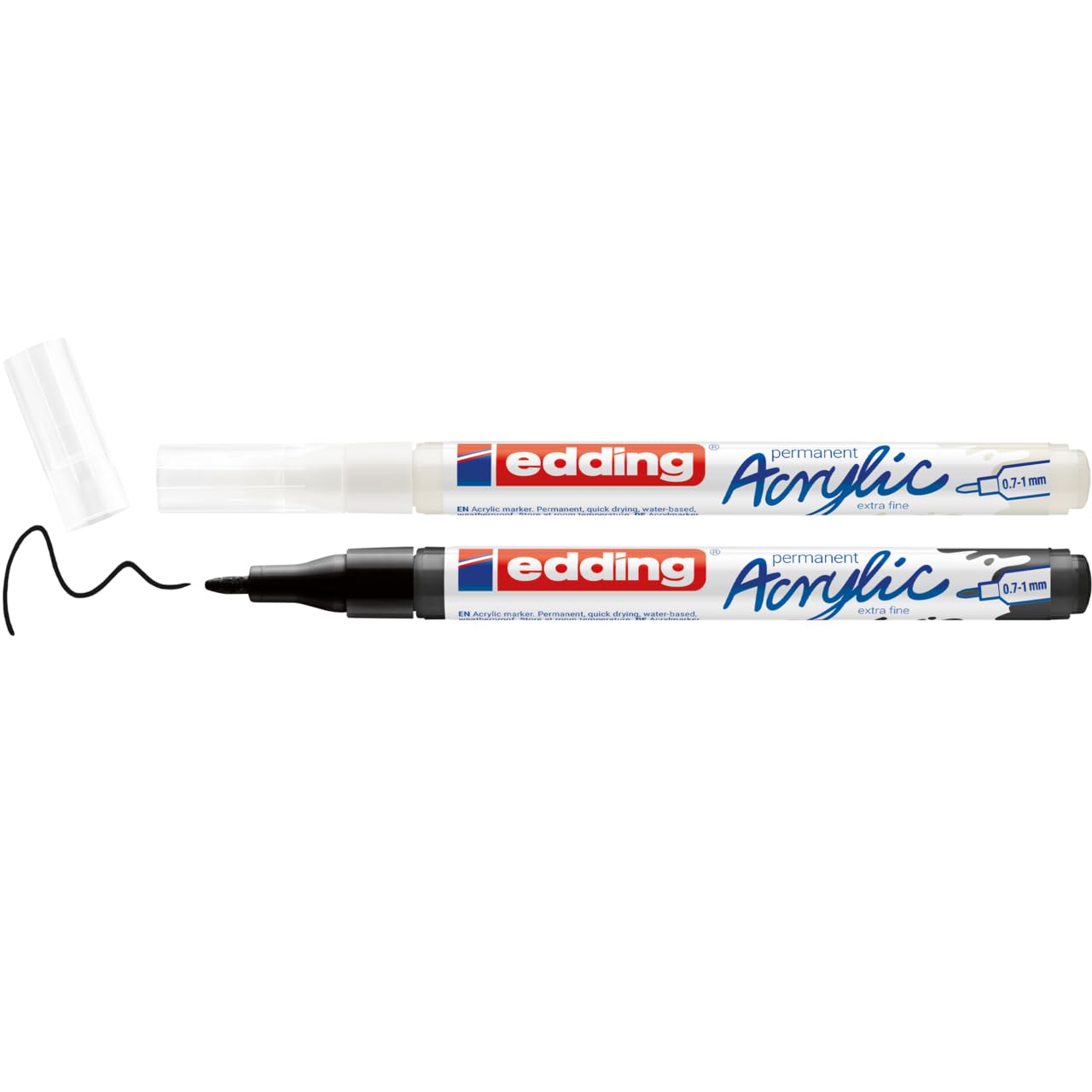 edding 5500 acrylic 2-piece set – black & white – 2 waterproof acrylic markers – very fine round tip 0.7–1 mm – acrylic pens for contours & details painting on canvas, paper, wood, stone, terracotta