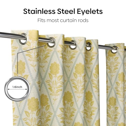Image of haus & kinder Digital Printed Cotton Window Curtains 5 Feet Long Pack of 2 Window Curtains, 5 Feet Curtains for Window (Floral Printed, Yellow 130x152 CM)