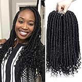 6 Packs/lot Goddess Faux Locs Crochet Hair Braids 16 inch Straight Faux Locs with Curly Ends Crochet Twist Braiding Hair 24 Strands/Pack Black Goddess Locs Synthetic Hair Extensions Dreadlocks (1b)