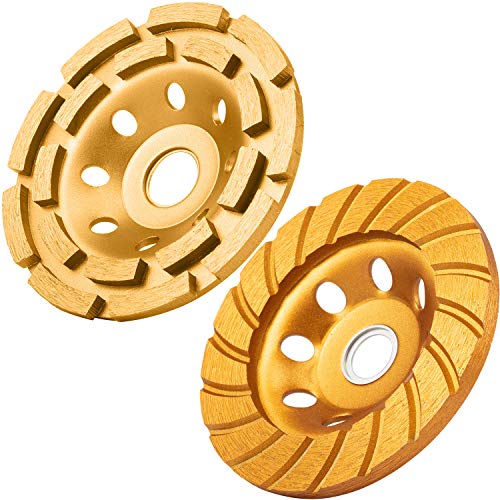 2 Pieces 4-1/2 Inch Grinding Wheel Set Includes 644030 Double Row Diamond Cup Grinding Wheel and 644052 Turbo Diamond Cup Wheel for Angle Grinder Polishing Cleaning Stone Cement Marble Rock