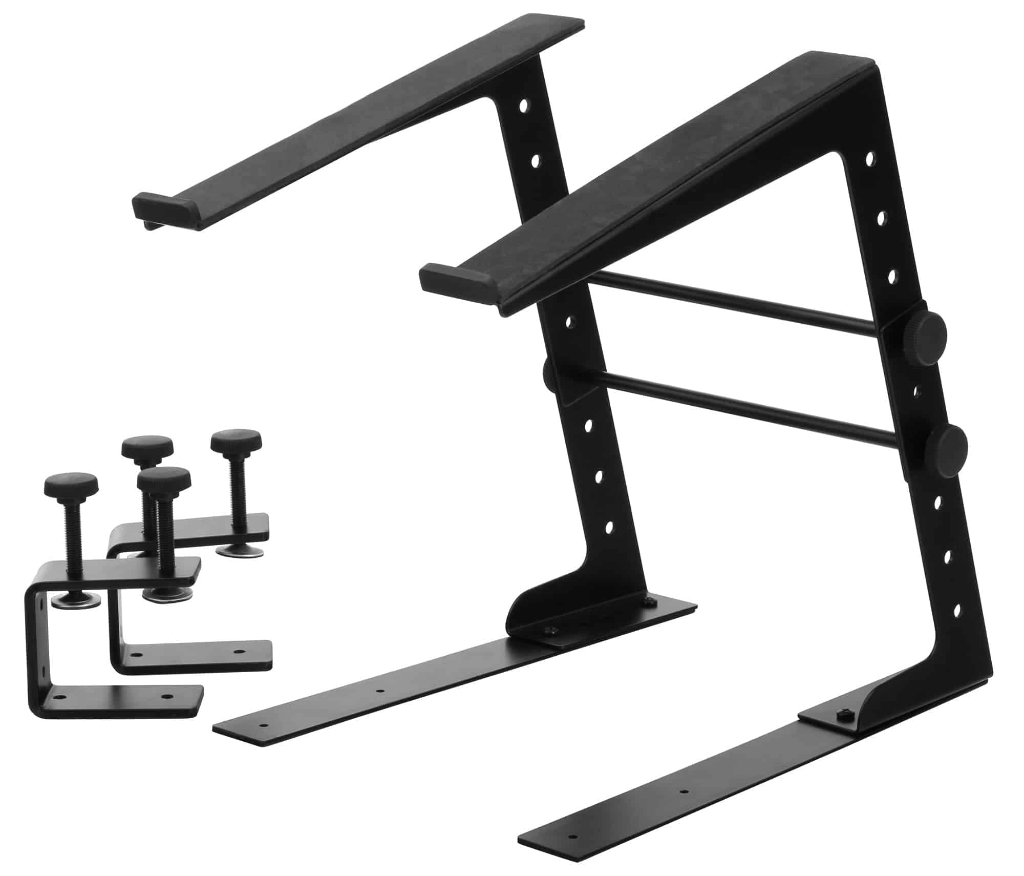 Gravity KSX 2 RD - Set mit Keyboardstativ X-Form doppelt und Auflagetisch & Pronomic LS-110 Laptopständer DJ Notebookstativ Laptop Stand Schwarz