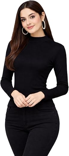 Black & White Women?s Premium High-Neck Top - Soft, Sleek, and Stylish