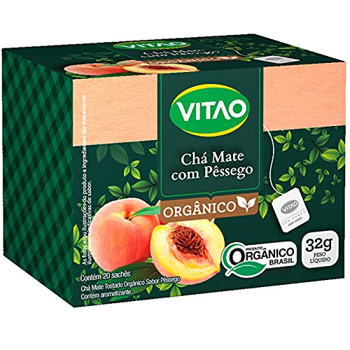 Chá Mate Sachê Orgânico Pêssego, Laranja, Vitao, 32 g, 20 unidades