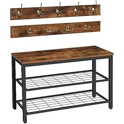 Perchero Zapatero Industrial HOOBRO Zapatero y Perchero Conjuntos, Banco Zapatero, Perchero de Pared con 9 Ganchos, Multifuncional, para Ropa, Bolsos, Sombreros, Entrada, Recibidor, Estilo Industrial, Fácil Montaje EBF07MT01