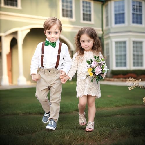 Boys Suspenders Pants Elastic Waist Trousers Kids Dress Suit Pants Bowtie4