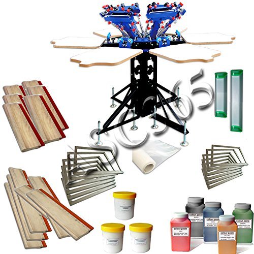 6 Color 6 Station Screen Printing Press Kit with Color Pigments