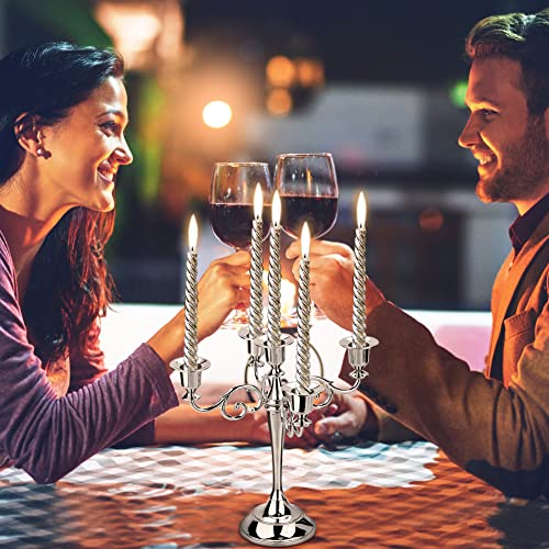 Vintage Silver 5 Arm Candelabra, Metal Candle Holders for Wedding Table Centerpiece, European Style Candlestick Holders for Home Decor, Christmas Birthday Gift - Cosy Home Interiors Vintage Silver 5 Arm Candelabra, Metal Candle Holders for Wedding Table Centerpiece, European Style Candlestick Holders for Home Decor, Christmas Birthday Gift - Image 2