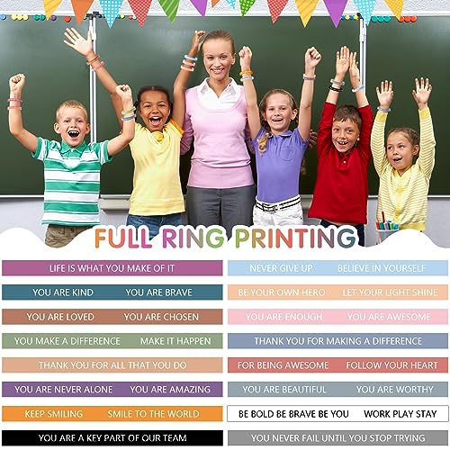 Image of JUNEBRUSHS 64pcs Motivational Quote Silicone Bracelets Colored Bulk