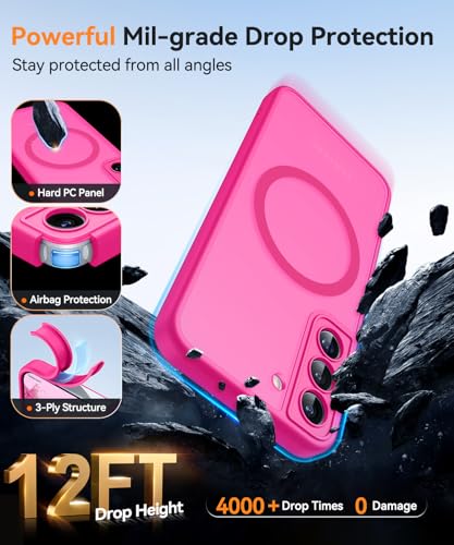 Image of CANSHN Designed for Samsung Galaxy S22 Case [Full Camera Protection] [Compatible with MagSafe] Translucent Matte Shockproof Protective Phone Cover 6.1 Inch - Hot Pink