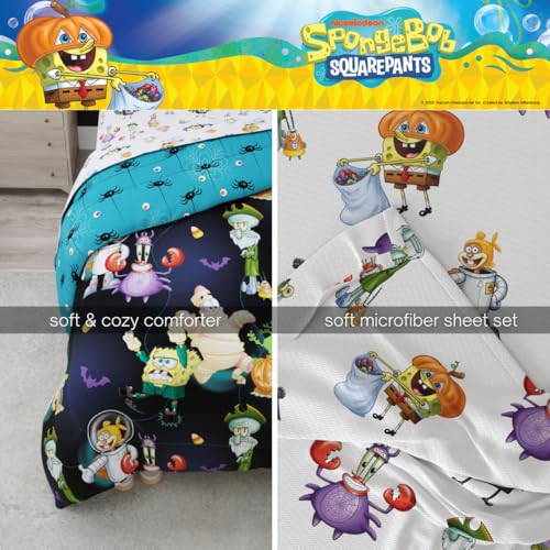 Image of Spongebob Squarepants Kids Halloween Bedding 5 Piece Super Soft Cozy Reversible Comforter and Sheet Set with Sham, Twin, (Officially Licensed Product) By Franco