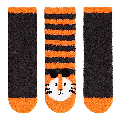 Panda Bros Girls Warm Fuzzy Fluffy Socks, Non Skid Slipper Socks for Kids, 3 Pairs