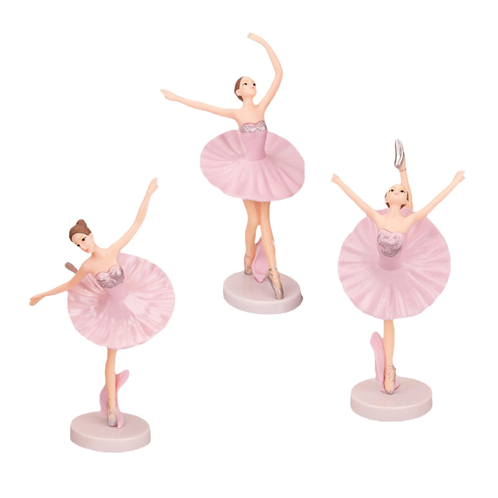 SOESFOUFU 3pcs Pink Ballet Dancer Ornaments Made of Pvc with Stable Base and Decorative Features, Lifelike Ballerina Girl Figurines for Cupcakes and Room Home Decor
