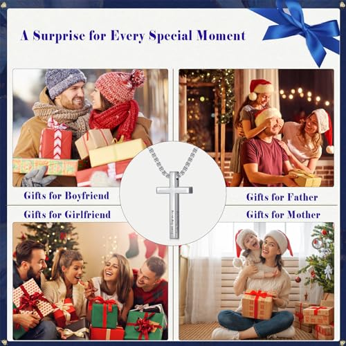 Personalized 925 Sterling Silver Cross Necklace for Men & Women Customized Cross Pendant with 2mm, 18-26 Inch Chain Gift for Husband Boyfriend Son Wife Girlfriend Daughter2