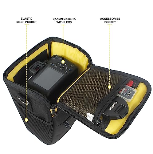 Image of Polyester D2 Dslr Camera Bag, Camera Case With Adjustable Shoulder Strap, Compatible For Nikon, Canon, Sony Cameras, Waterproof, Anti Shock (Black-Yellow Interior)