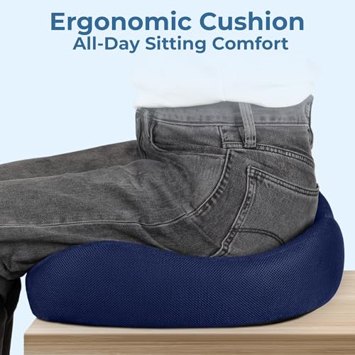 Image of 5 STARS UNITED Seat Cushion - Memory Foam Chair Cushion for Tailbone Pain Relief - Ergonomic Support for Coccyx, Sciatica & Butt - Office, Desk & Gaming Chair, Car Seat, Wheelchair, Blue Mesh