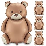 Simgoing 4 Pcs 21x35'' Big Brown Bear Balloons Matte Cartoon Bear Foil Birthday Balloons for Home Decor Jungle Animal Farm Safari Zoo Woodland Themed Party Baby Shower Decoration Supplies (Classic)