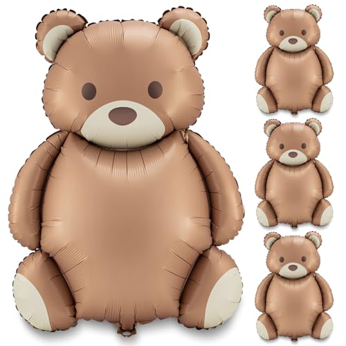 4 Pcs 21x35'' Big Brown Bear Balloons Matte Cartoon Bear Foil Bir...