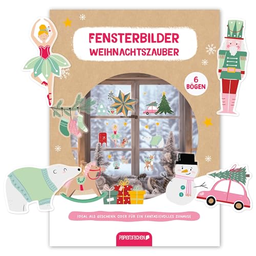Papierdrachen Fensteraufkleber holly jolly pink - 6 DIN A4...