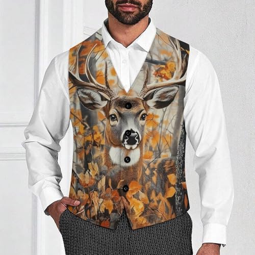 Camouflage Forests Deer Men's Suit Vests Dress Vest V-Neck Waistcoat Slim Business Formal with Pocket2