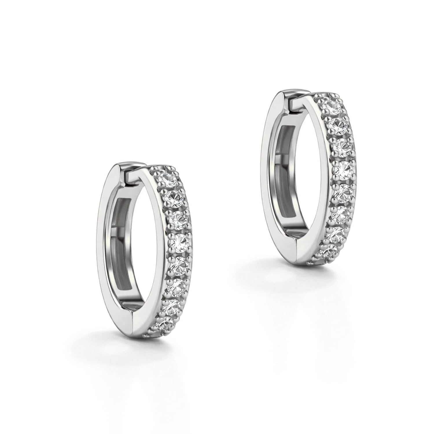 FASHIONS 8mm 18K Silver Plated Small Huggie Hoop Earrings CZ Diamond Bali Earrings Sterling Hypoallergenic Snug Fit Cartilage Helix Piercing Jewelry for Teen & Boys 10–16 Years Old-image-26