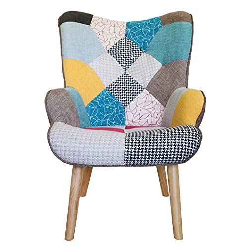 Seedfaya Accent Chair With Ottoman,Flax Patchwork Multicolor Armchair Sets Sofachair,Upholstered Barrel Armchair For Living Room Or Bedroom #TOP5