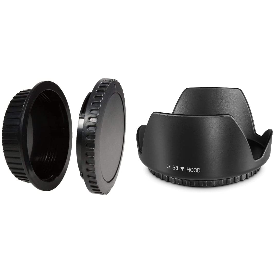 Schsteindar® 58mm Reversible Tulip Flower Lens Hood & Rear Lens Cap & Body Cap Replacement for Canon 18-55mmLens with 58mm Filter Thread Lens Hood-image-12